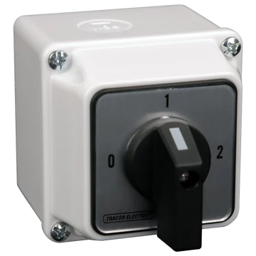 TRACON Tokozott választókapcsoló, 0-1-2, 400V, 50Hz, 32A, 2x3P, 11kW, 64x64mm, 90°, IP44 (TKB-329/3T)