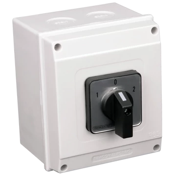 TRACON Tokozott választókapcsoló, 1-0-2, 400V, 50Hz, 20A, 2x4P, 5,5kW, 48x48mm, 60°, IP65 (TKV-206/4T65)