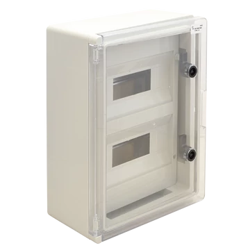 TRACON Műanyag elosztószekrény maszkos átlátszó ajtóval, 2x12 mod, HxWxD = 400x300x165mm, IP65, IK10, 1000V AC/DC (TME403017MT)