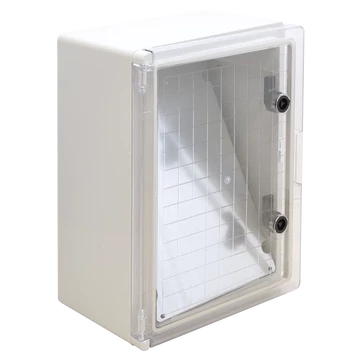 TRACON Műanyag elosztószekrény átlátszó ajtóval, HxWxD = 400x300x195mm, IP65, IK10, 1000V AC/DC, RAL7035 (TME403020T)
