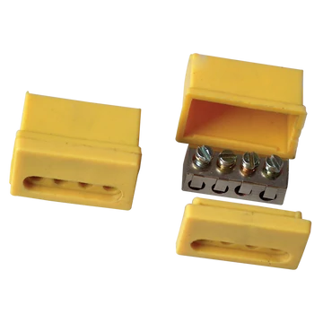 TRACON Szigetelt csavaros vezetékösszekötő, sárga ház, 4x(1,5-4mm2), 450VAC, max. 40A (TRK4)