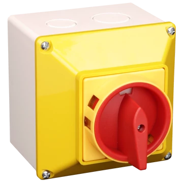 TRACON Tokozott biztonsági lakatolható szakaszoló kapcsoló, sárga, 400V, 50Hz, 40A, 4P, 11kW, 64x64mm, IP65 (TSS-40/4T65S)