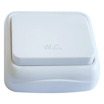 TRACON Falon kívüli nyomókapcsoló WC felirattal (tapétakapcsoló), 10AX/250VAC, IP20 (N101) (TTK-04W)