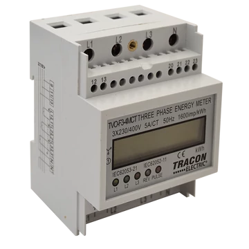 TRACON LCD kijelzésű háromfázisú áramváltós fogyasztásmérő, 4 modul, 400V / 5 A CT Pd=3W (TVO-F3-4MCT)