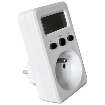 TRACON LCD kijelzőjű dugaszolható fogyasztásmérő, 230 V, 50 Hz, 16 A, 3680 W, V, kWh, cost, French (TVOD01F)