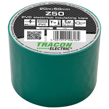 TRACON Szigetelőszalag, zöld, 20mx50mm, PVC, 0-90°C, 40kV/mm (Z50)
