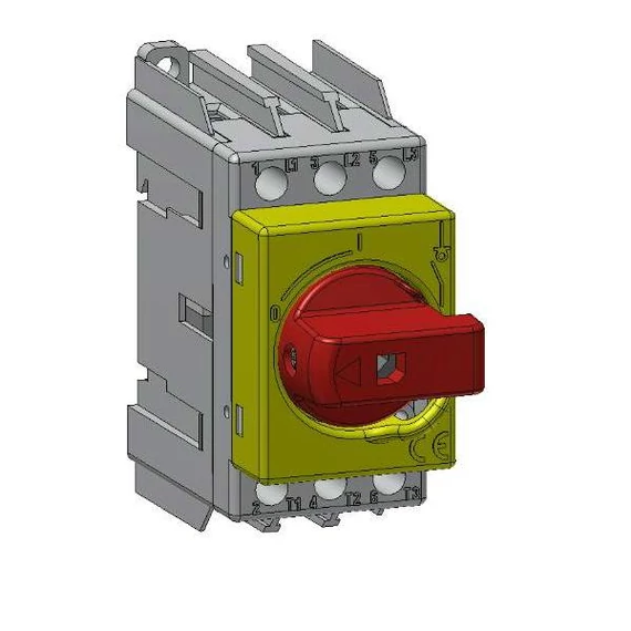 TECHNOELECTRIC SD1 3x40A Moduláris terheléskapcsoló, 3x40A, 0-1 állás, közvetlen vészhelyzeti kar (piros/sárga) (19313)