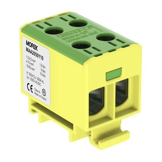 MOREK OTL50-2 Fővezetéki sorkapocs, 2xAl/Cu 1,5-50mm2, 1500V, zöld/sárga (MAA2050Y10)
