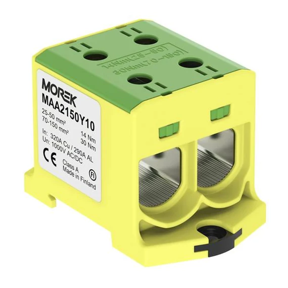 MOREK OTL150-2 Fővezetéki sorkapocs, 2xAl/Cu 25-150, 1500V, zöld/sárga (MAA2150Y10)