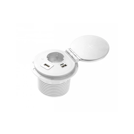 GTV Asztalba süllyeszthető irodai elosztó, IP20,1x (2P+F), 1x USB töltő(5V, 2,4A),HDMI, RJ45, fehér (GTV-AE-BPW1SACP-10)