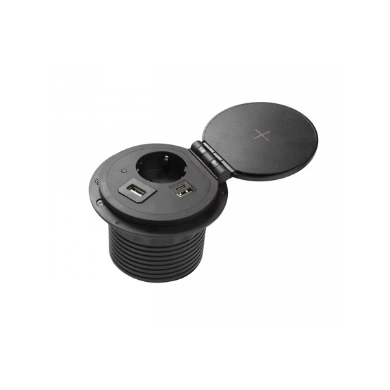 GTV Asztalba süllyeszthető irodai elosztó, IP20,1x (2P+F), 1x USB töltő(5V, 2,4A),HDMI, RJ45, fekete (GTV-AE-BPW1SACP-20)