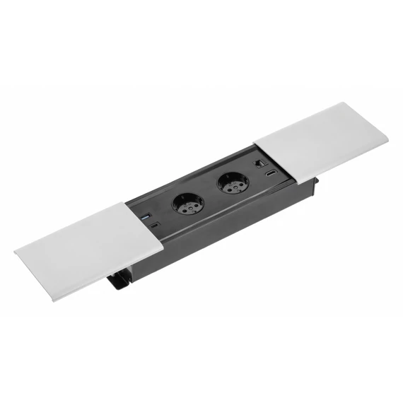 GTV Asztalba süllyeszthető irodai elosztó, 2x(2P+F), USB A+C, HDMI, RJ45, kábel 1,5m, IP20, alumínium (GTV-AE-PB2SPRES-53)