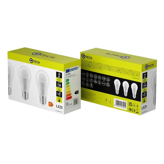 GTV LED fényforrás G-TECH, E27, 12W, 1160lm, 104mA,220-240V/AC, 4000K, 3db/ csomag (GTV-GT-A60NW12W-3)