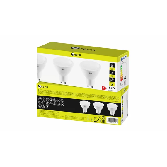 GTV LED fényforrás G-TECH, GU10, C37, 5W, 400lm, 54mA, 220-240V/AC, 4000K, 3db/ csomag (GTV-GT-GU10NW5W-3)