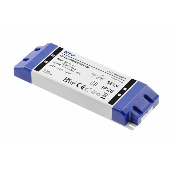 GTV LED tápegység PRO+,12V DC, 50W, IP20, 4,16A, túláram, rövidzár és túlmelegedés védelem (GTV-LD-ZASPROPLUS50W)