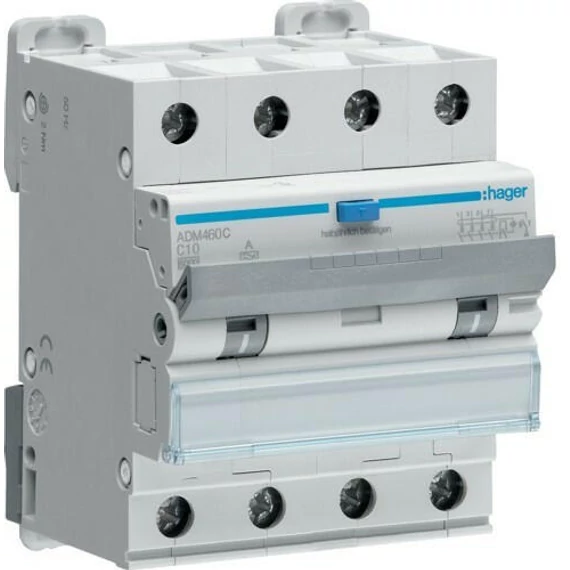 HAGER Áramvédős kismegszakító 3P+N, C-10A, 30mA, 6kA, A (ADM460C)