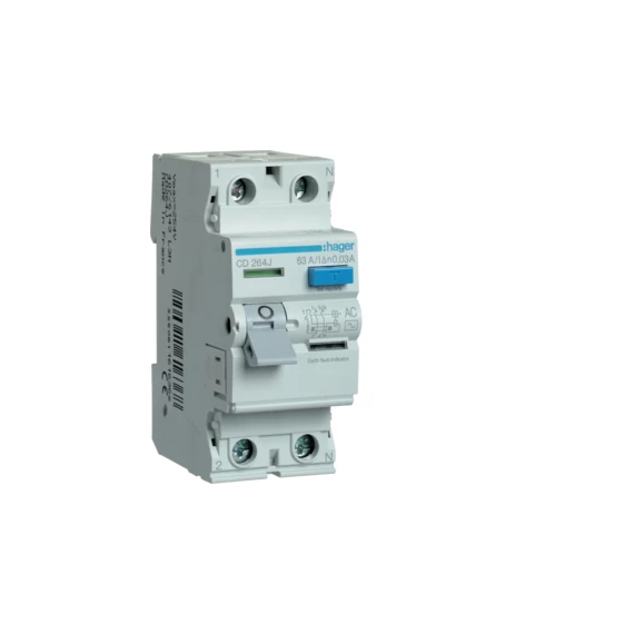 HAGER FI-relé 2P, 63A, 30mA, AC (CD264J)