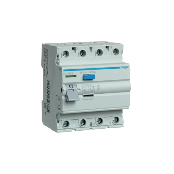 HAGER FI-relé 4P, 25A, 30mA, AC (CD426J)