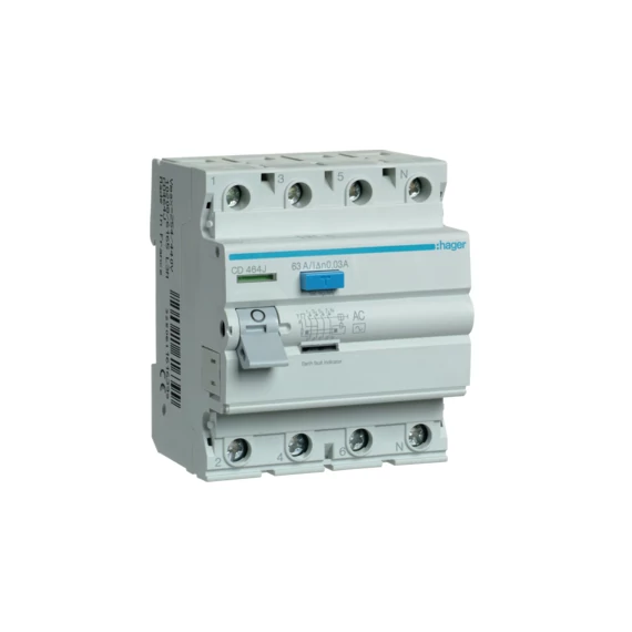 HAGER FI-relé 4P, 63A, 30mA, AC (CD464J)