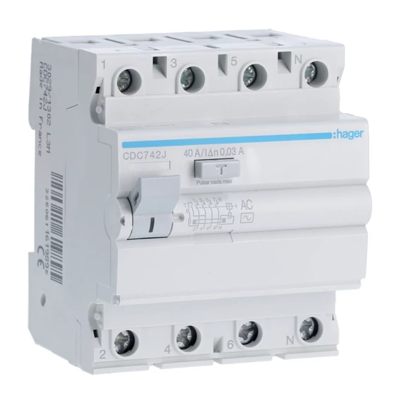 HAGER Fi-relé, 4P, 40A, 30mA, AC (CDC742J)