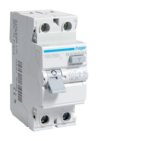 HAGER Fi-relé, 2P, 63A, 30mA, AC (CDC762J)