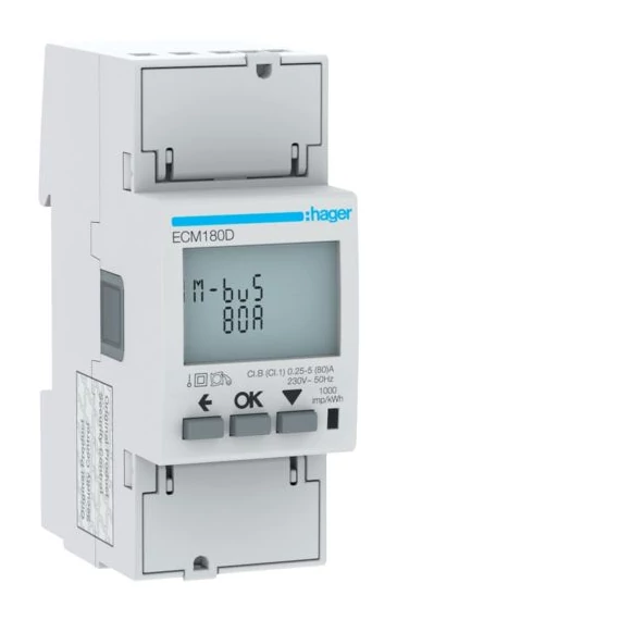 HAGER Fogyasztásmérő, direkt 80A 2modul MBUS MID (ECM180D)