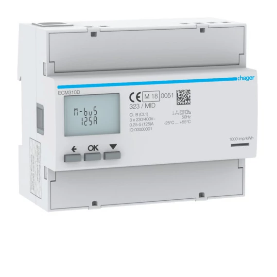 HAGER Fogyasztásmérő, direkt 3Ph 125A 6modul MBUS MID (ECM310D)