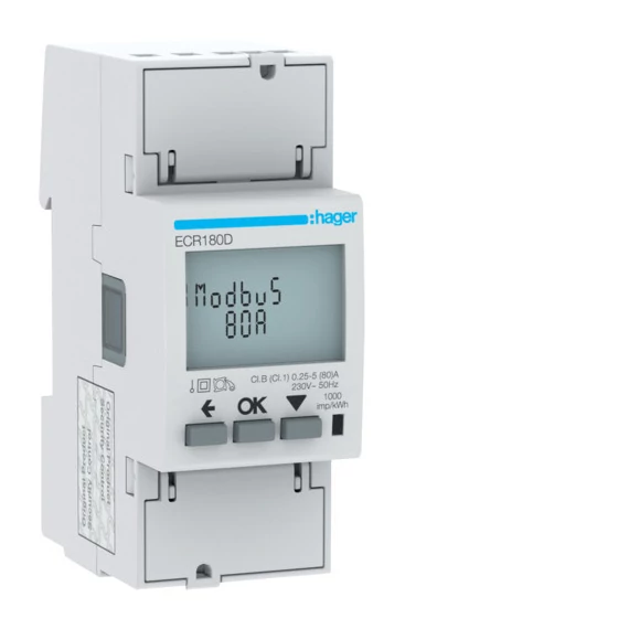 HAGER Fogyasztásmérő, direkt 80A 2modul MODBUS MID (ECR180D)