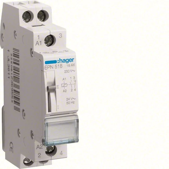 HAGER Impulzusrelé 1NO+1NC 16A 24VAC/12VDC (EPN518)