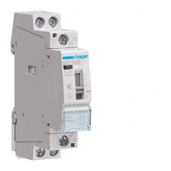 HAGER Csendes mágneskapcsoló, 1Z, 25A, 230V AC, I-0-II, moduláris (ERC125S)