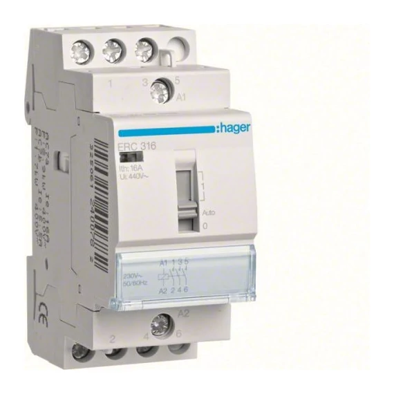 HAGER Mágneskapcsoló, 3Z, 16A, 230V AC, I-0-II, moduláris (ERC316)