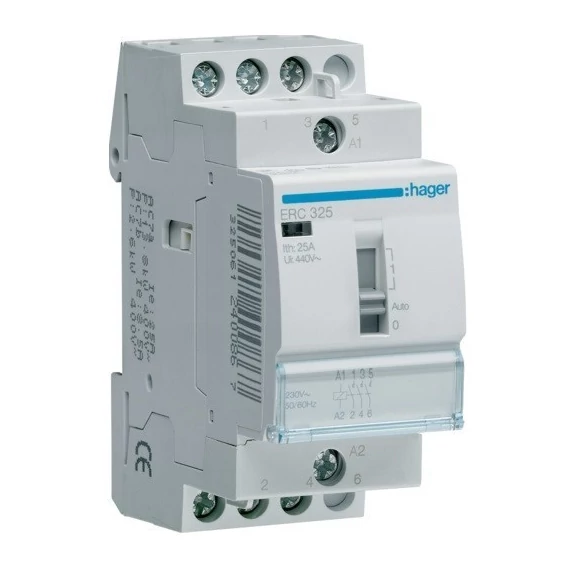 HAGER Mágneskapcsoló, 3Z, 25A, 230V AC, I-0-II, moduláris (ERC325)