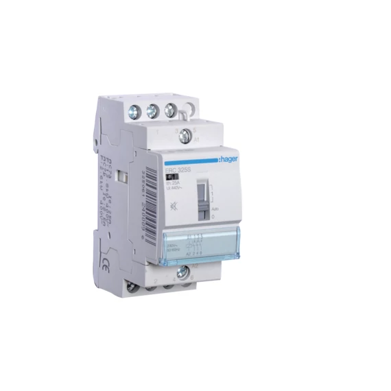 HAGER Csendes mágneskapcsoló, 3Z, 25A, 230V AC, I-0-II, moduláris (ERC325S)