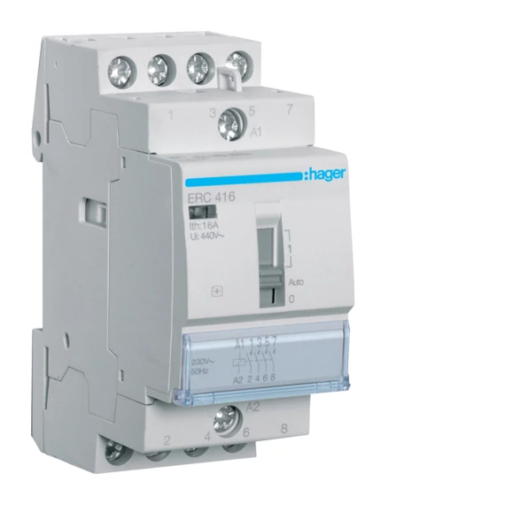HAGER Mágneskapcsoló, 4Z, 16A, 230V AC, I-0-II, moduláris (ERC416)