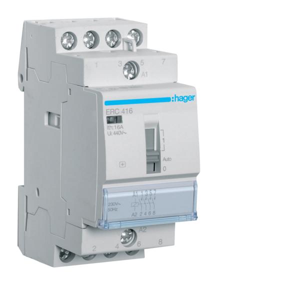HAGER Mágneskapcsoló, 4Z, 16A, 230V AC, I-0-II, moduláris (ERC416)