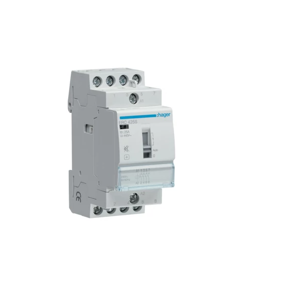 HAGER Csendes mágneskapcsoló, 4Z, 25A, 230V AC, I-0-II, moduláris (ERC425S)