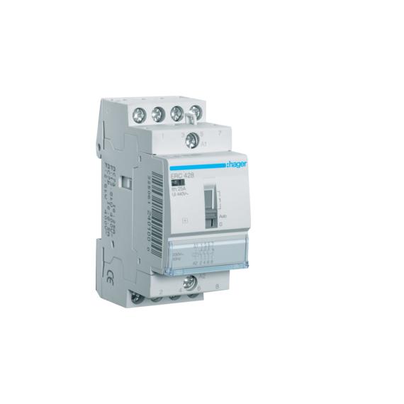 HAGER Mágneskapcsoló, 3Z+1NY, 25A, 230V AC, I-0-II, moduláris (ERC428)