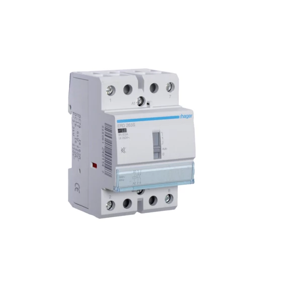 HAGER Csendes mágneskapcsoló, 2Z, 63A, 24V AC/DC, I-0-II, moduláris (ERD263S)