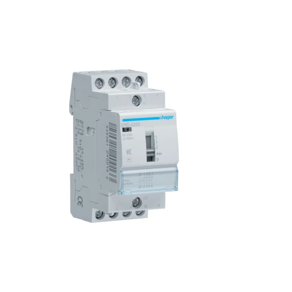 HAGER Csendes mágneskapcsoló, 4Z, 25A, 24V AC, I-0-II, moduláris (ERD425S)