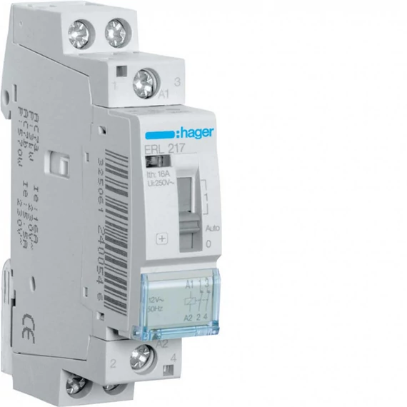 HAGER Mágneskapcsoló, 2NY, 16A 12V, AC, I-0-II, moduláris (ERL217)