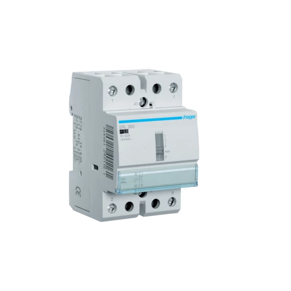 HAGER Mágneskapcsoló, 2Z, 63A, 12V AC, I-0-II, moduláris (ERL263)