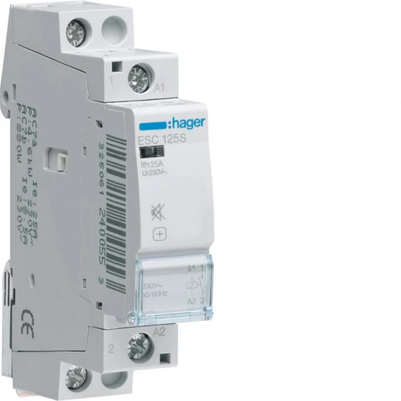 HAGER Csendes mágneskapcsoló, 1Z, 25A, 230V AC, moduláris (ESC125S)