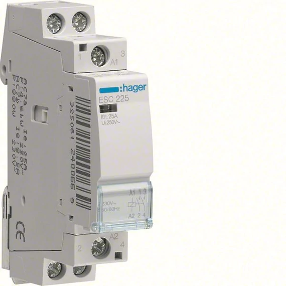 HAGER Mágneskapcsoló, 2Z, 25A, 230V AC, moduláris (ESC225)