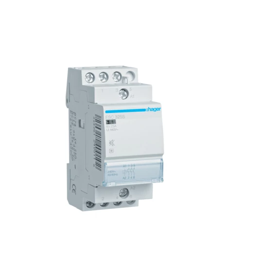 HAGER Csendes mágneskapcsoló, 3Z, 25A, 230V AC, moduláris (ESC325S)