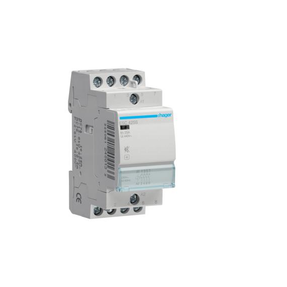 HAGER Csendes mágneskapcsoló, 4Z, 25A, 230V AC, moduláris (ESC425S)