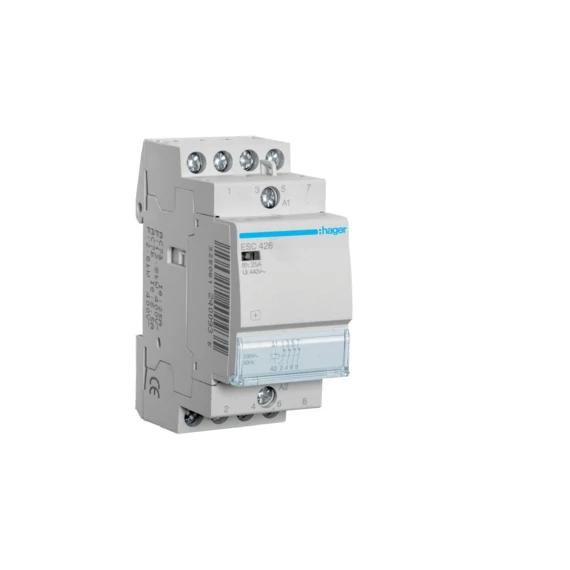 HAGER Mágneskapcsoló, 4NY, 25A, 230V AC, moduláris (ESC426)