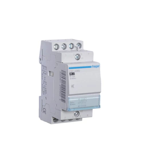 HAGER Csendes mágneskapcsoló, 3Z+1NY, 25A, 230V AC, moduláris (ESC428S)