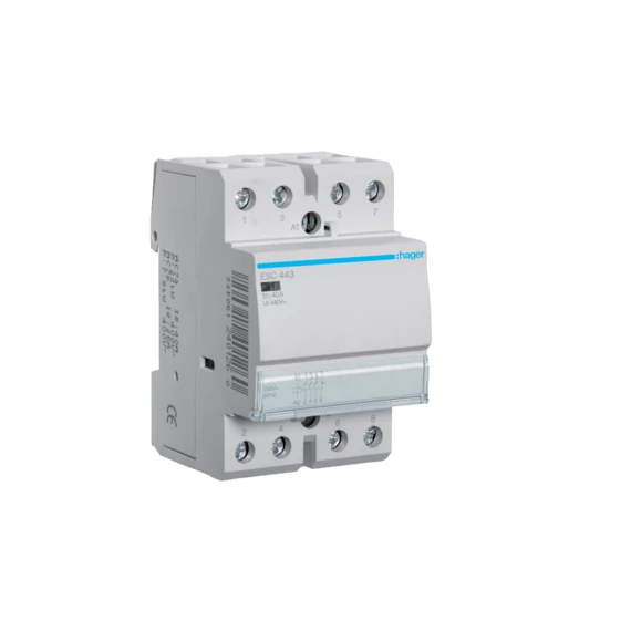 HAGER Mágneskapcsoló, 3Z+1NY, 40A, 230V AC, moduláris (ESC443)