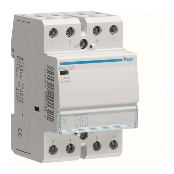 HAGER Mágneskapcsoló, 4Z, 63A, 230V AC, moduláris (ESC463)