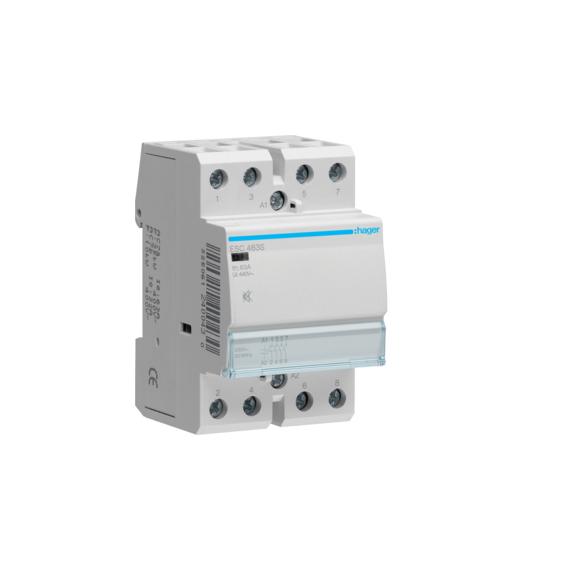 HAGER Csendes mágneskapcsoló, 4Z, 63A, 230V AC, moduláris (ESC463S)